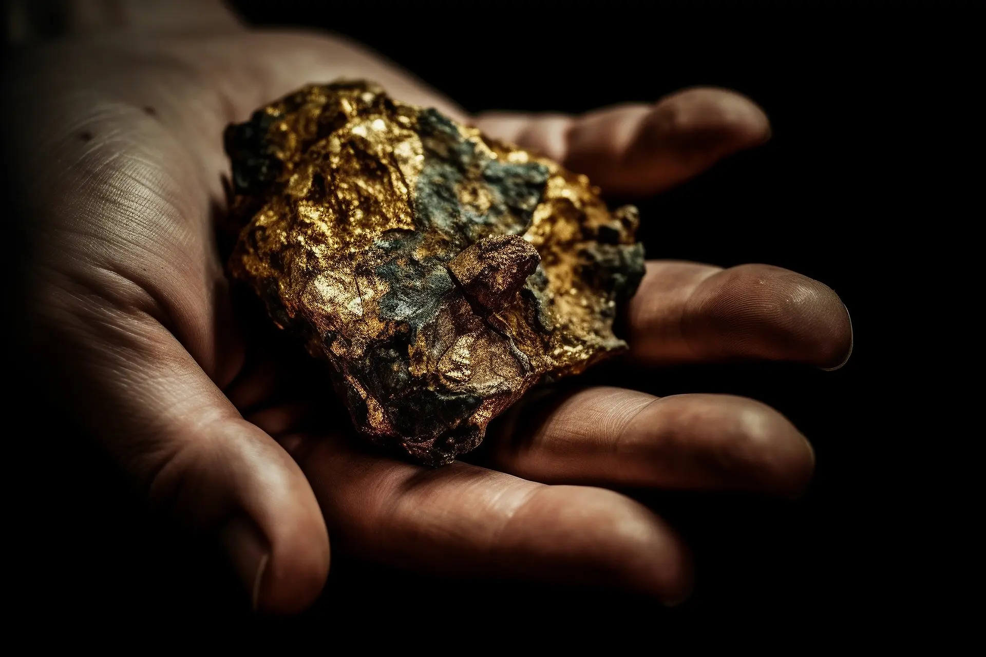 Ein großer klumpen Gold in einer offenen Handfläche
